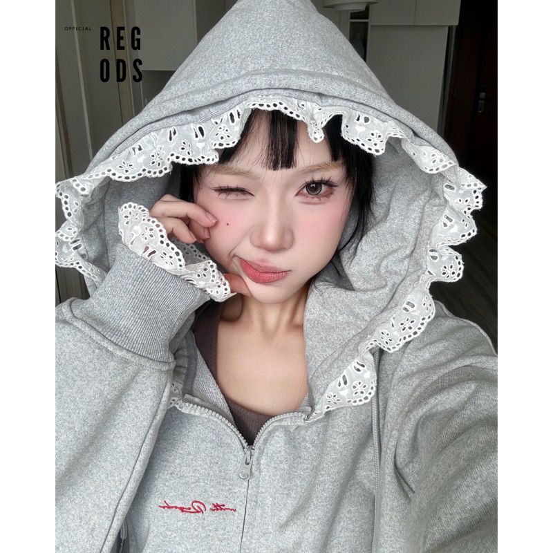 เสื้อฮู้ดมีซิป Dalla มีฮู้ดลูกไม้และแขนกว้าง Regods - เสื้อฮู้ดมีซิป Dalla