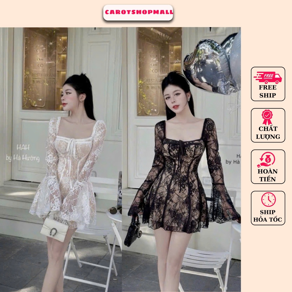 เดรสลูกไม้แขนบาน (ถ่ายจริงจากร้าน) เค4466 - คาโรต์ช็อป