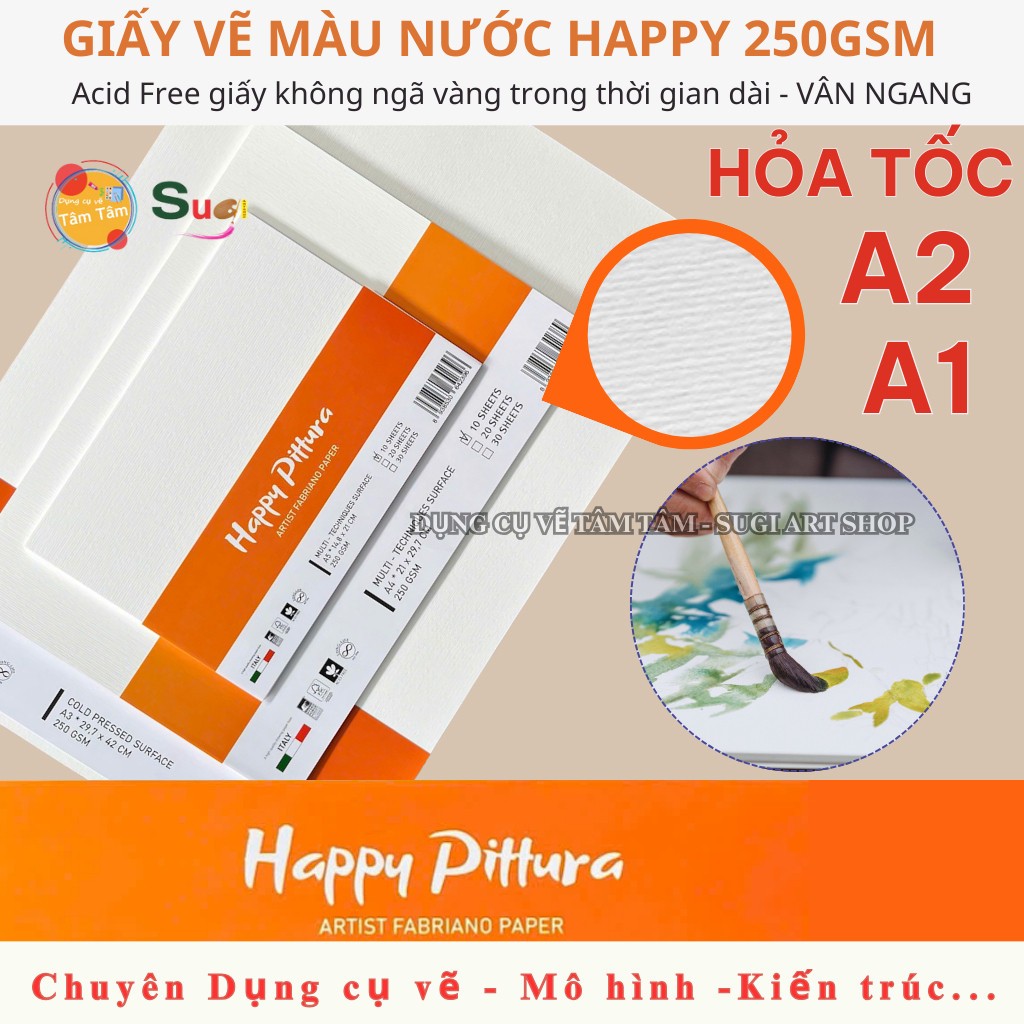 [ EXPRESS A1 / A2 ] กระดาษสีน้ํา HAPPY PITTURA 250gsm, A1 / A2