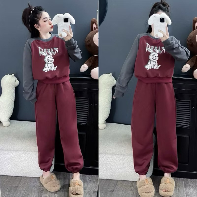 RA.BBIT ผ้าสักหลาดพิมพ์ลายกระต่าย 2 ผิวพร้อมแขนแร็พหลางและปกสวยมาก