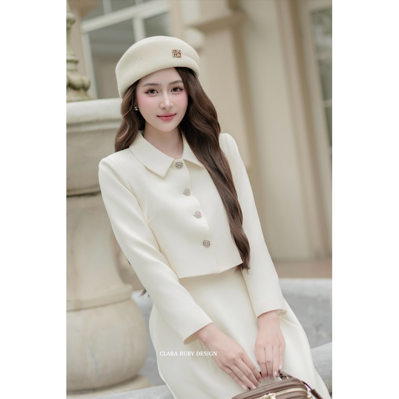 Clara Ruby-Chloe ชุดเสื้อกั๊กและกระโปรง (2 สี BLACK/CREAM WHITE ไซส์ S-XL)
