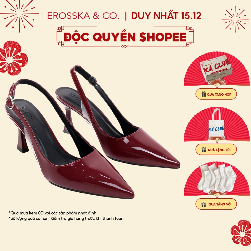 [ Erosska Exclusive Collection] Erosska - รองเท้าส้นสูงผู้หญิง Slingback สีแดงเรียบหรู 8cm - DOI55