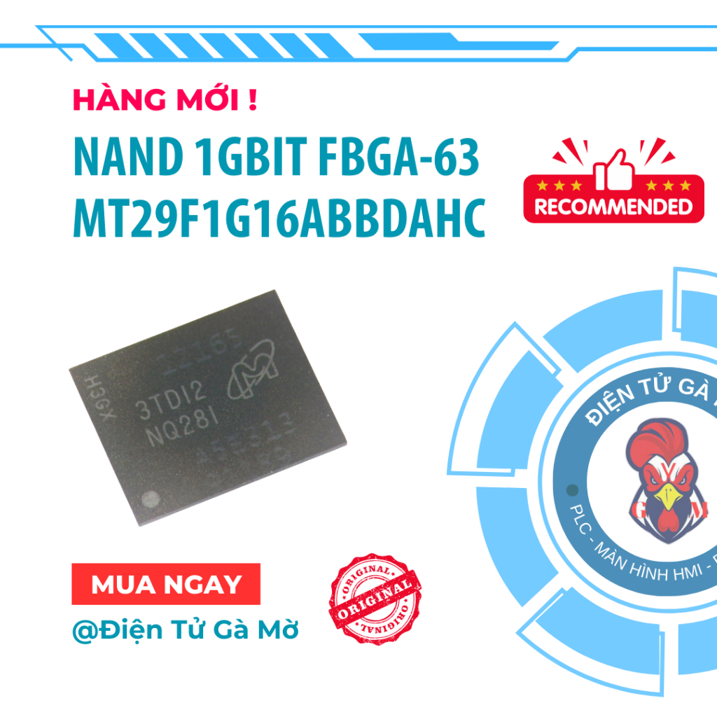 [1 CON] NAND Flash Memory 1GBit MT29F1G16ABBDAHC NQ28I NQ281 BGA-63 (ของแท้)