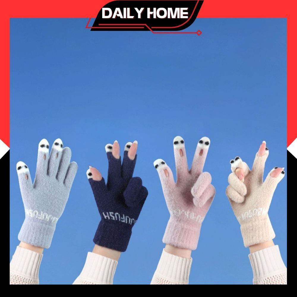 ถุงมือขนสัตว์ถักยืดหยุ่นเพื่อให้อบอุ่น, เปิดนิ้ว, สะดวกต่อการใช้งานโทรศัพท์และปากกา, ใช้งานง่ายทุกวั
