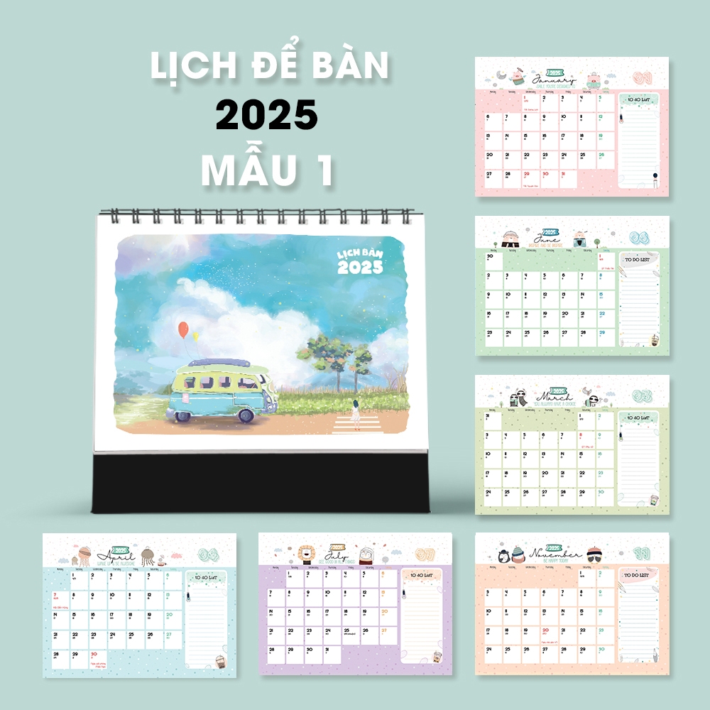 ปฏิทินตั้งโต๊ะ Yin Yang 2025 - FREE STICKER NOTE โน้ตวันหยุดเวียดนาม ปฏิทินตั้งโต๊ะ 2025 โทนสีพาสเทล