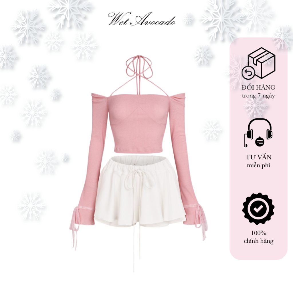 Lily basic Set เสื้อยืดผูกเชือกสีชมพู+กระโปรงและกางเกง 24SS-4-M