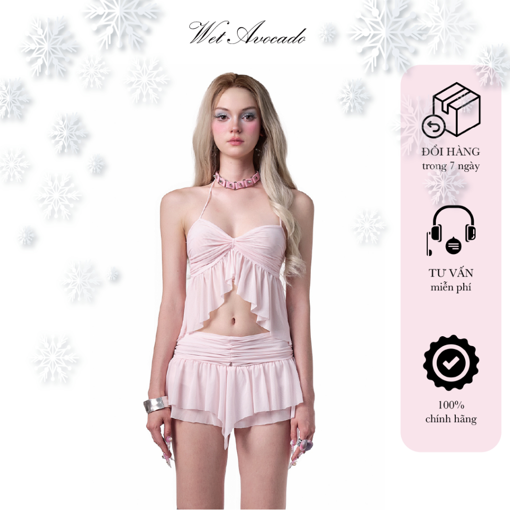 Butf Set เสื้อกล้ามตาข่าย+กระโปรงชายหาดจับจีบ 24AT-1-M