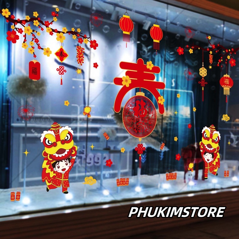 (ใหม่) กระจกไฟฟ้าสถิต Tet ตกแต่งรูปลอก - สาขาแอปริคอทสีแดง กระเป๋าเงินขนาดใหญ่สําหรับฤดูใบไม้ผลิสนุก