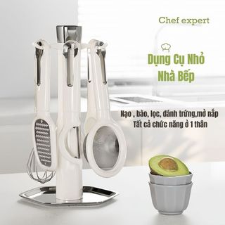 Dụng cụ nạo vỏ rau củ quả lồng đánh trứng rây lọc inox set 7 món đa năng kèm kệ