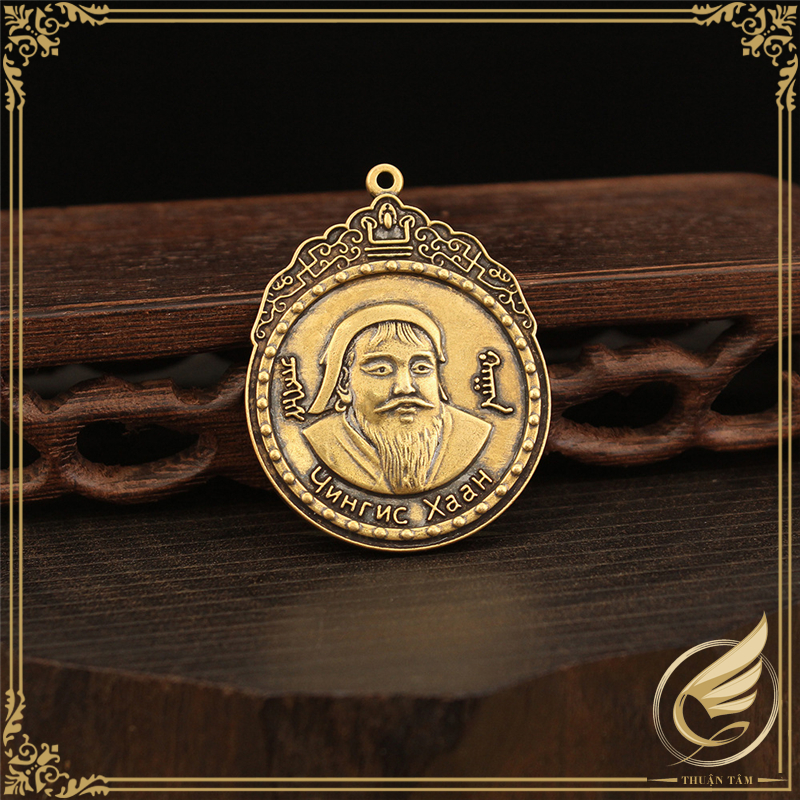 พวงกุญแจที่ระลึก สลักด้วย Genghis Khan, Genghis Khan มองโกเลีย Thiet Moc Chan ทองเหลือง - ตวนตําบรอน