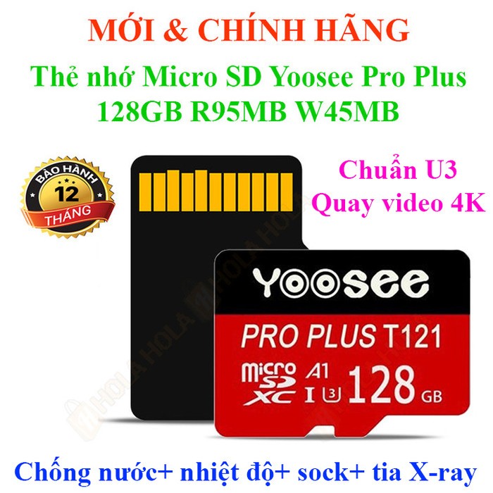 Yoosee Pro Plus A1 U3 128GB การ์ดหน่วยความจําบันทึกวิดีโอ R95MB/s W45MB/s กันกระแทก+น้ํา+ความร้อน, H