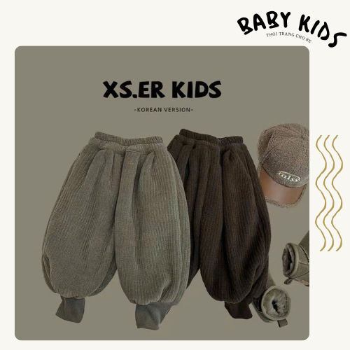 XS.ER Kids Puffy Velvet Pants - สไตล์เกาหลี เทรนด์ Warm Winter 2025 น่ารักและข้อต่อง่าย