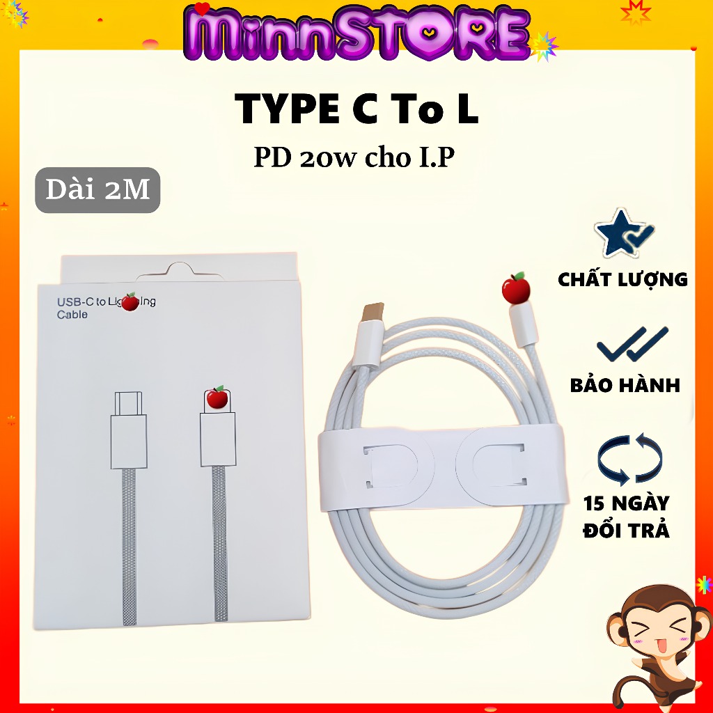 C to L สายชาร์จเร็วหุ้มร่ม ยาว 2M สายชาร์จเร็ว C to C สําหรับอุปกรณ์เสริมโทรศัพท์ MinnSTORE