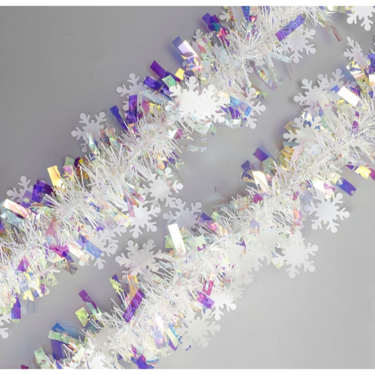 ชิงช้า HOLOGRAM ที่เป็นประกายพร้อมพู่ดอกไม้หิมะ 9CM HORIZONTAL VERSION - EACH STRING 2 เมตร