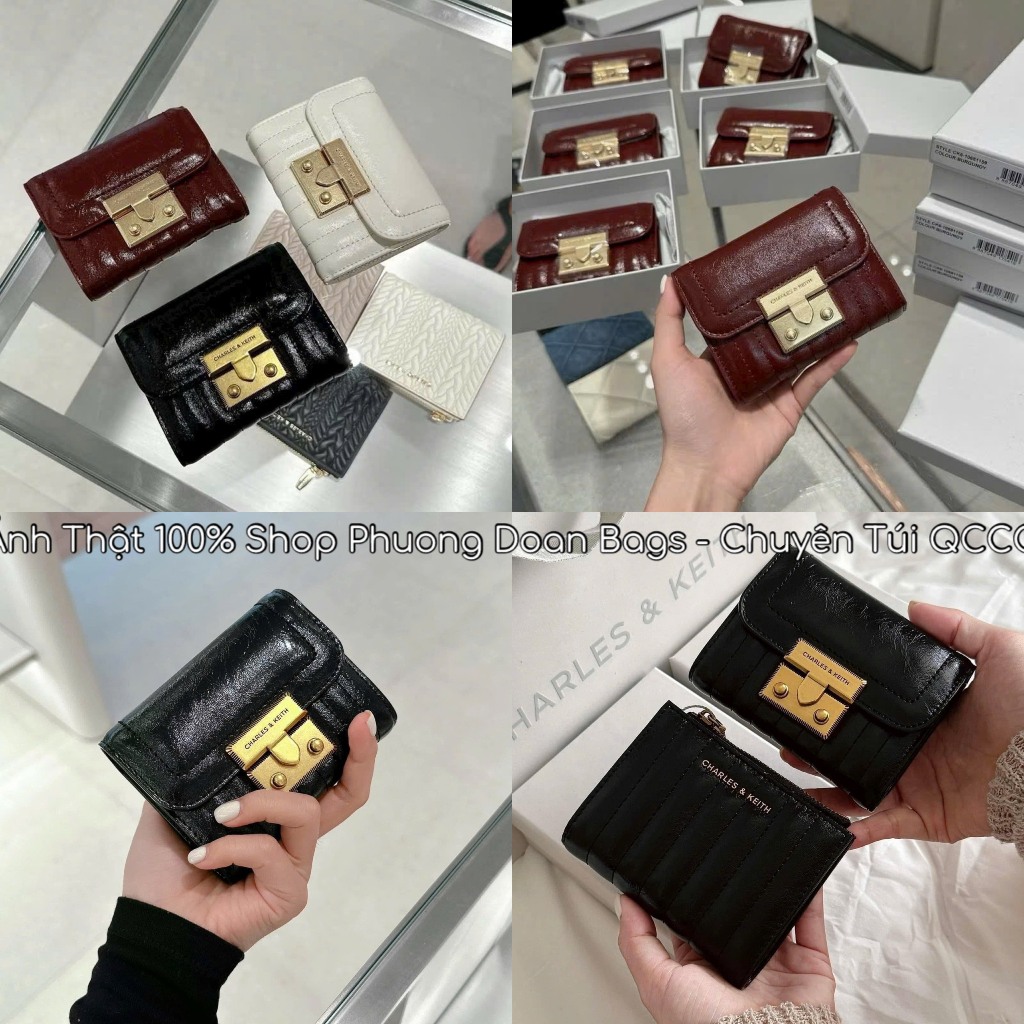 กระเป๋าสตางค์ใบสั้นพร้อมหัวเข็มขัดสี่เหลี่ยม C.K หนัง PU มีกระดุมแหลม รหัส V1149 พร้อมกล่องหลากสี