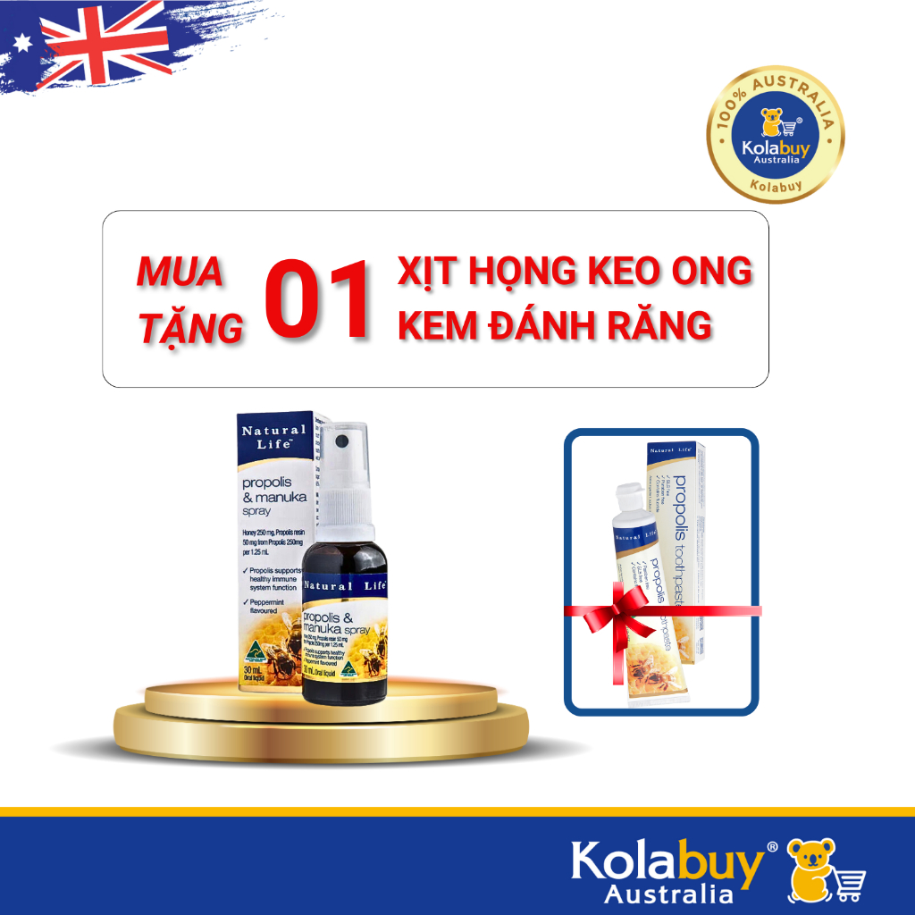 [ซื้อ 1 แถม 1] Natural Life Propolis Premium Propolis Throat Spray & Manuka Honey Throat Spray 30ml