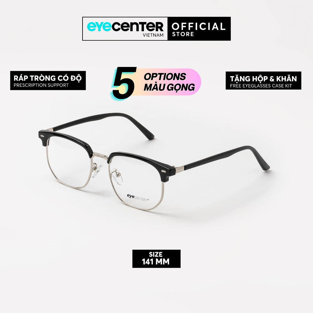 กรอบแว่นตาของแท้สําหรับผู้ชายและผู้หญิง EYECENTER B103S นําเข้าพลาสติกและโลหะโดย Eye Center Vietnam