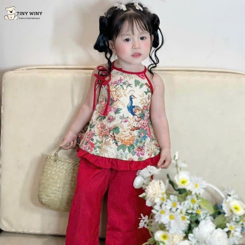 ชุดเด็กผู้หญิง - ชุดเด็กผู้หญิงลายดอกไม้ 2 ชิ้นน่ารักสําหรับเด็กทารกตั้งแต่ 1 ขวบถึง 5 ขวบ