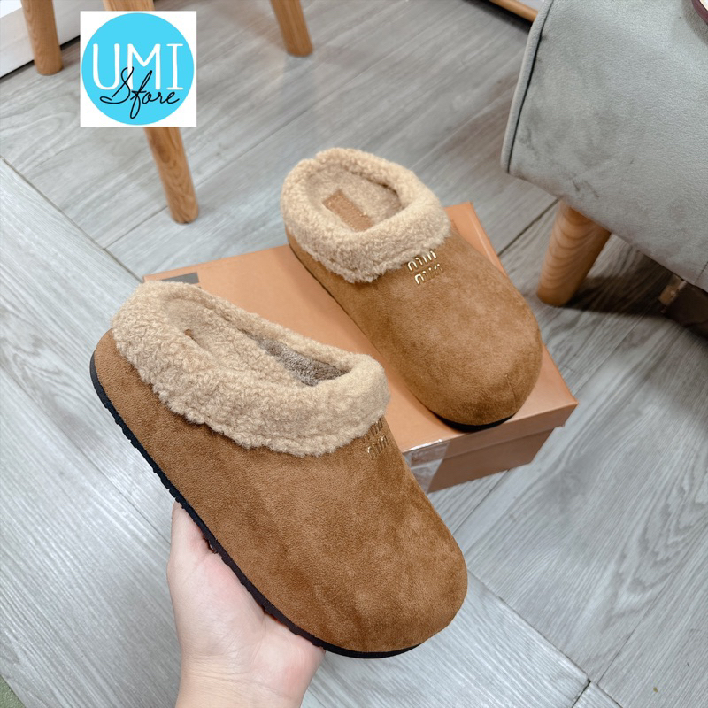 Suc Miu Suede Fur Trim ตัวอักษรขนาดเล็กแฟลต Fullbox