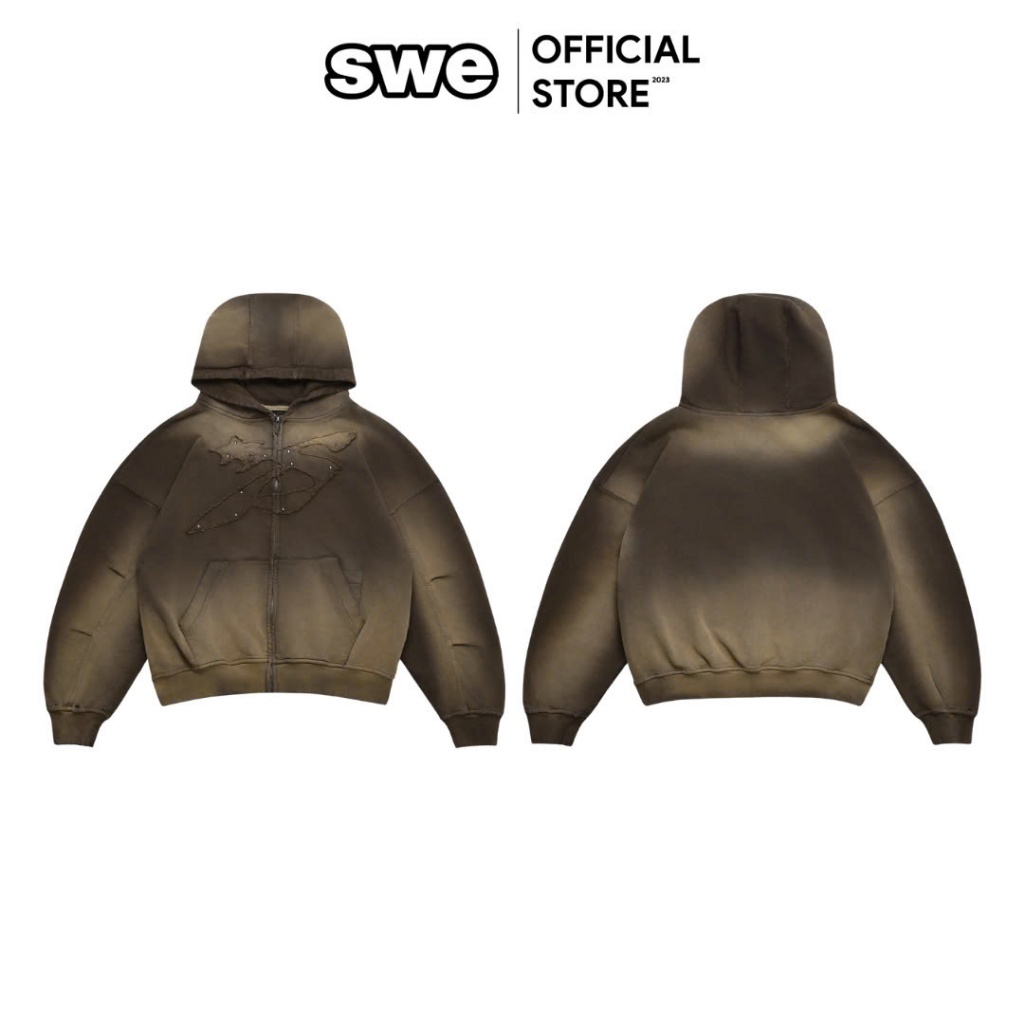 Unisex Local Brand SWE RIDGE ZIP HOODIE Rhinestone Zip Hoodie - สีน้ําตาล