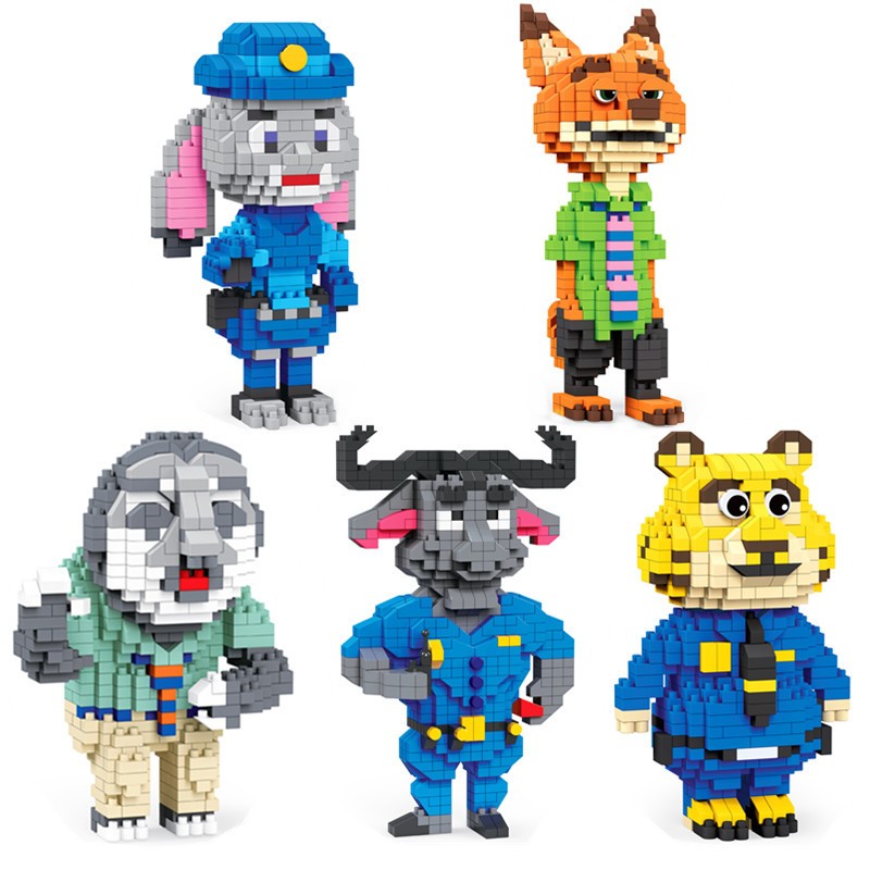Zootopia2 Mini Figure Assembly Model, Mini Zootopia Fox and Rabbit Smooth Piece, Nick Fox and Mini J