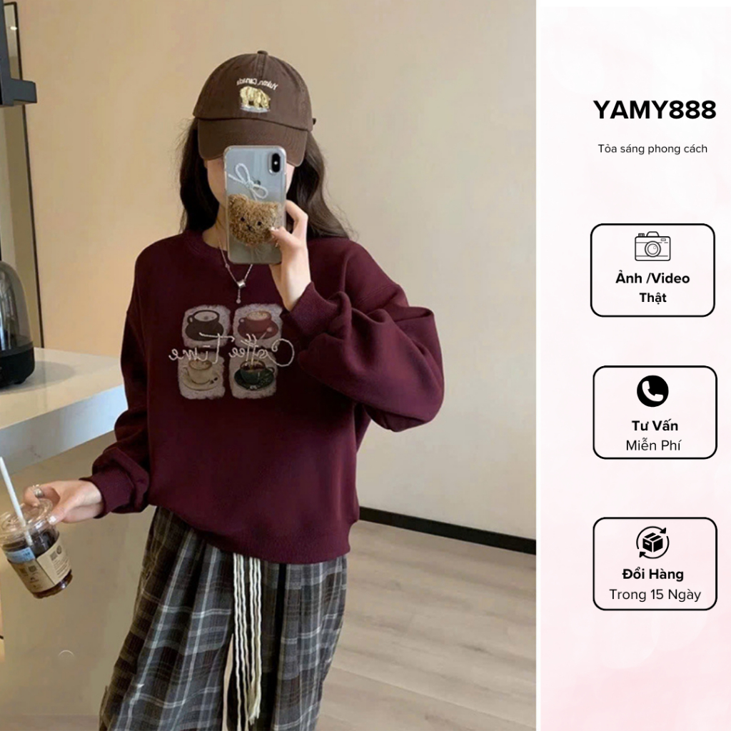 เสื้อสเวตเตอร์ผ้าฝ้ายคอกลมหลวมหลายสี Easy to Coordinate QC M8263 - Yanmy888