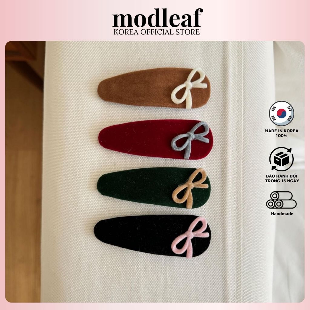 คลิปหน้าม้ากํามะหยี่เนื้อนุ่มพร้อมเข็มกลัดโบว์น่ารักและผู้หญิง Modleaf Velvet Ribbon Pin เกาหลี