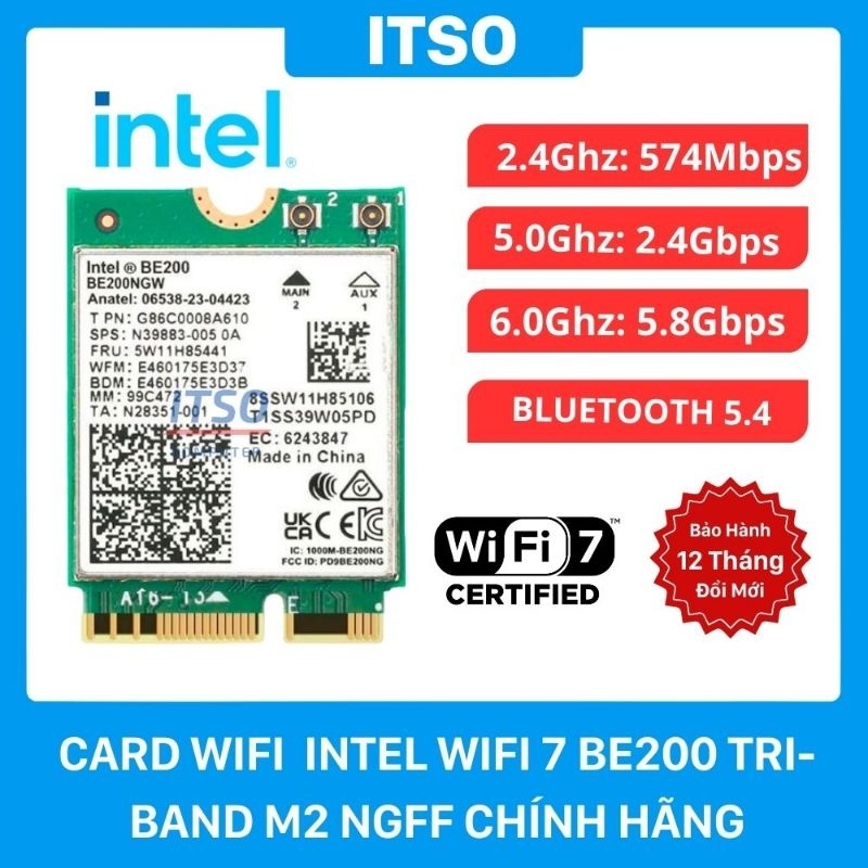 การ์ด Intel Be200 wifi 7 + บลูทูธ 5.4