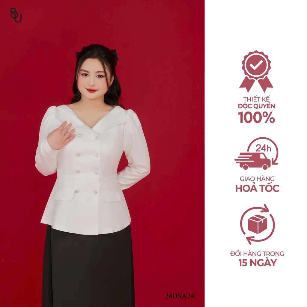 BIGSIZE เสื้อพลีทคอเต่ากระดุมสองแถว – 24DSA24 - Bustu Bigsize