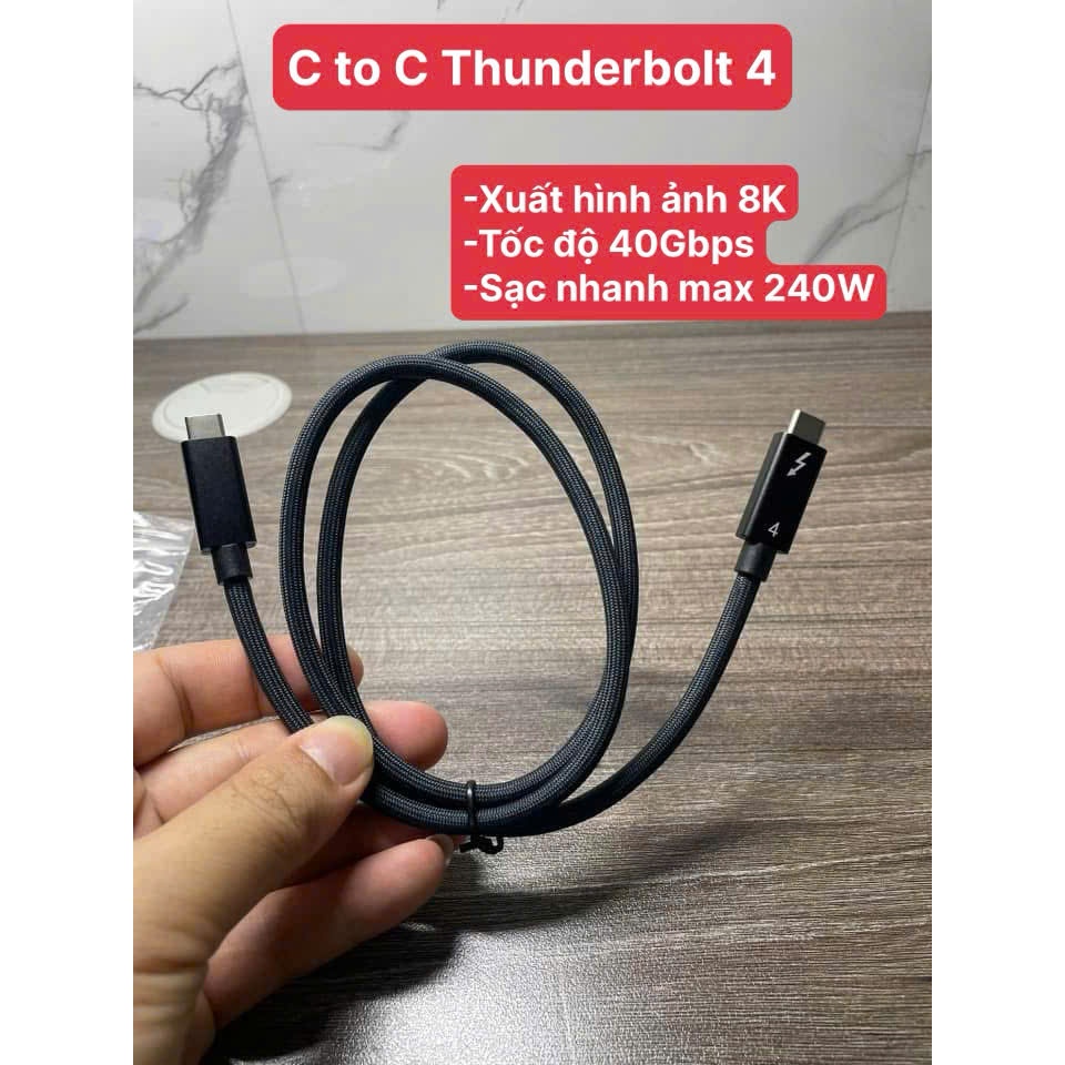 [ของแท้] 240W C to C Thunderbolt 4 Fast Charging Cable - 40Gbps Data Transfer - Output - ยาว 0.8m 1 ปี