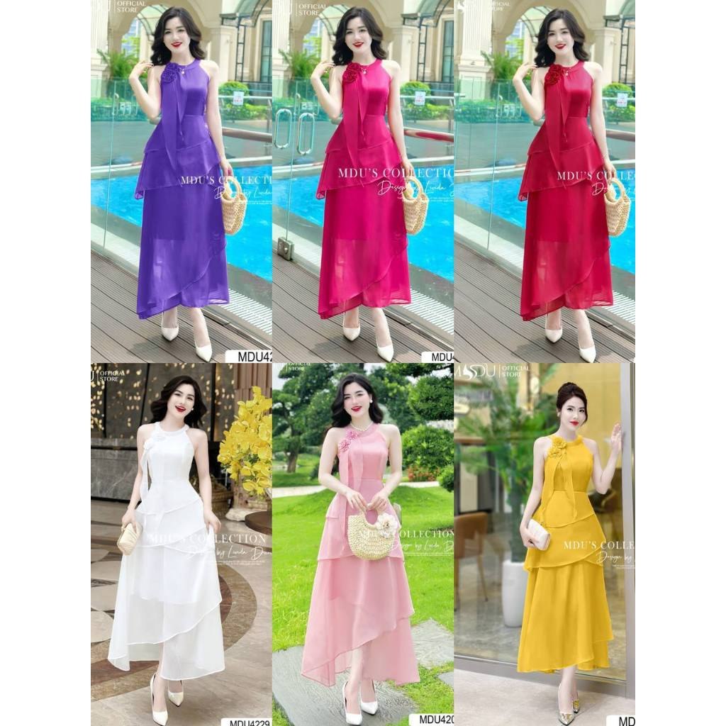 ชุดเดรสดีไซน์ Bst พร้อมคอปกสายเดี่ยวหรูหราและกระโปรงยาวบานเล็กน้อยจาก Mdu MDU4229