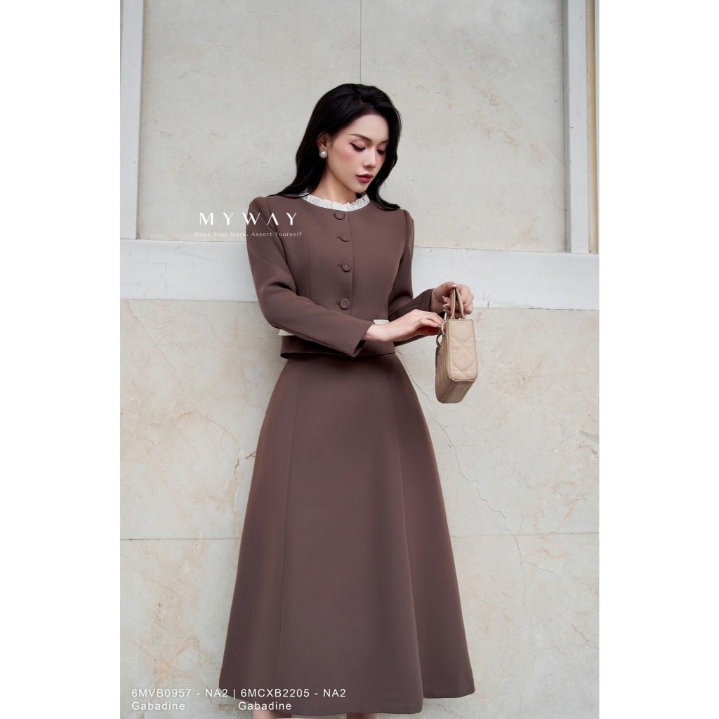 MY WAY ชุดเสื้อกั๊กผู้หญิงพร้อมกระโปรงบานสั้นแขนยาวรอบคอ Ruffles หรูหรา 6MVB0957 - 6MCXB2205 - NA2