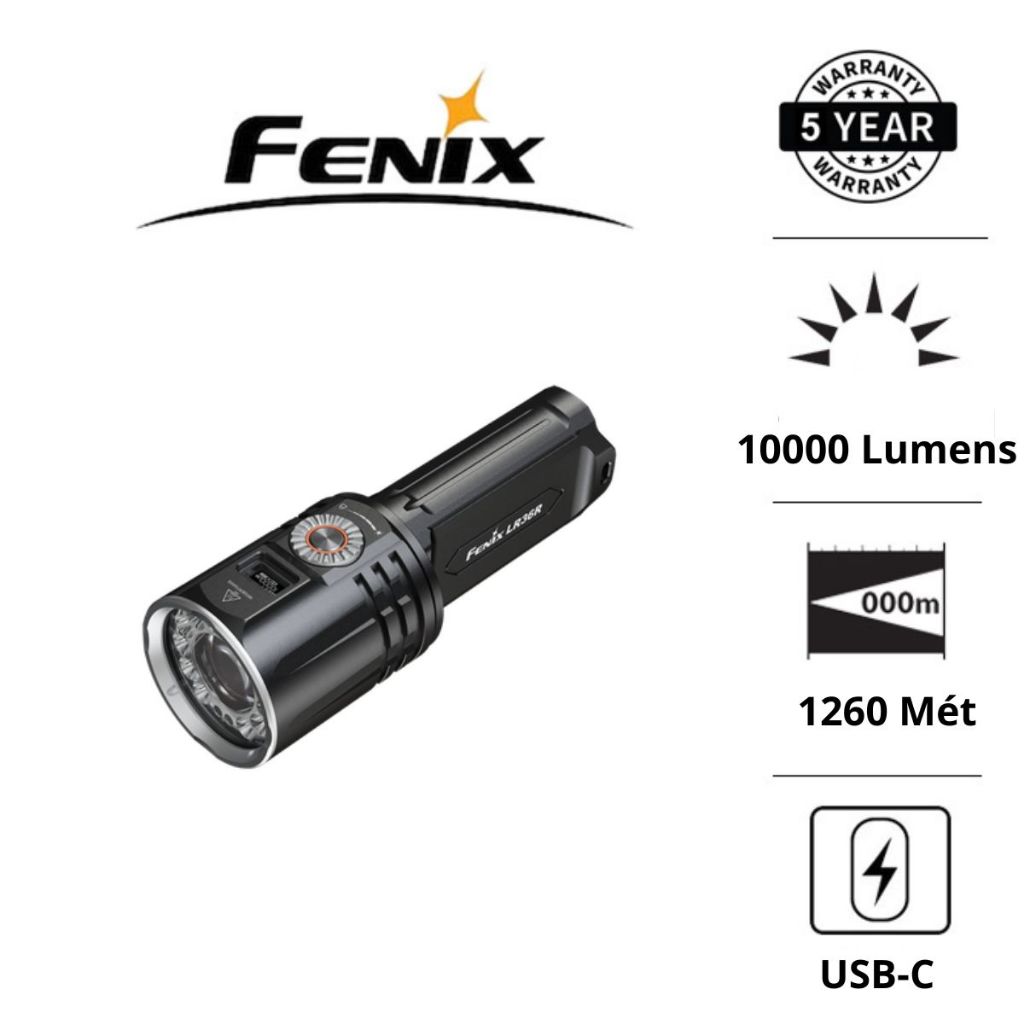 ไฟฉาย Fenix LR36R ความสว่าง 10000 ลูเมน ช่วง 1260 ม. หน้าจอ OLED เซ็นเซอร์วัดความใกล้เคียง