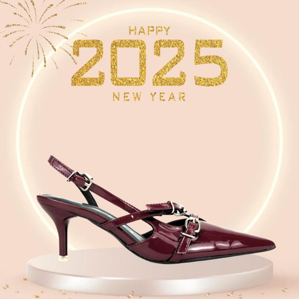 [ELEGENCE] Slingback Shoes 7P Cross Toe M7142 High Quality Glossy PU Leather 24T