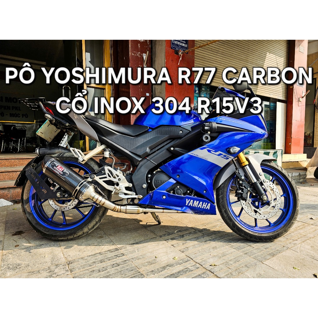 Yoshimura R77 คาร์บอนไอเสียและ Yamaha R15v3 304 สต็อกสแตนเลส