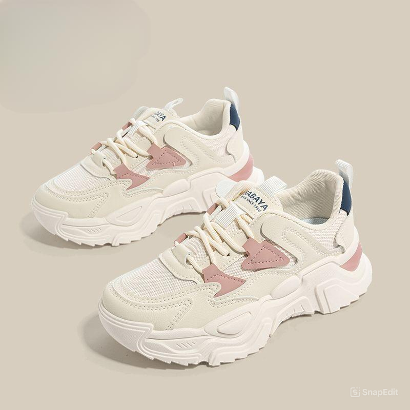 BaBaYa LS03 รองเท้าผ้าใบสีขาวสีชมพู