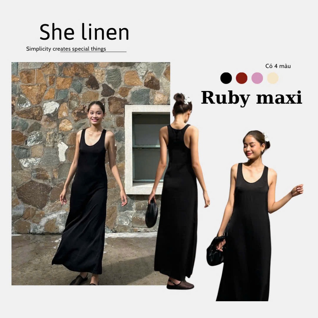 RUBI MAXI - LONG SHOULDER SILK MAXI DRESS - LUXURY, SEXY She Linen