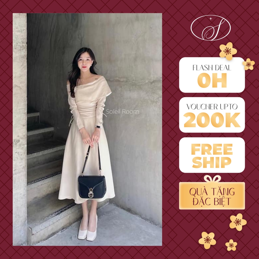 Soleil ROOM ชุดเดรสยาวเปิดไหล่ผู้หญิงพร้อม Dip Hips Anti-Wrinkle Flattering LORA DRESS-BEST SELLER