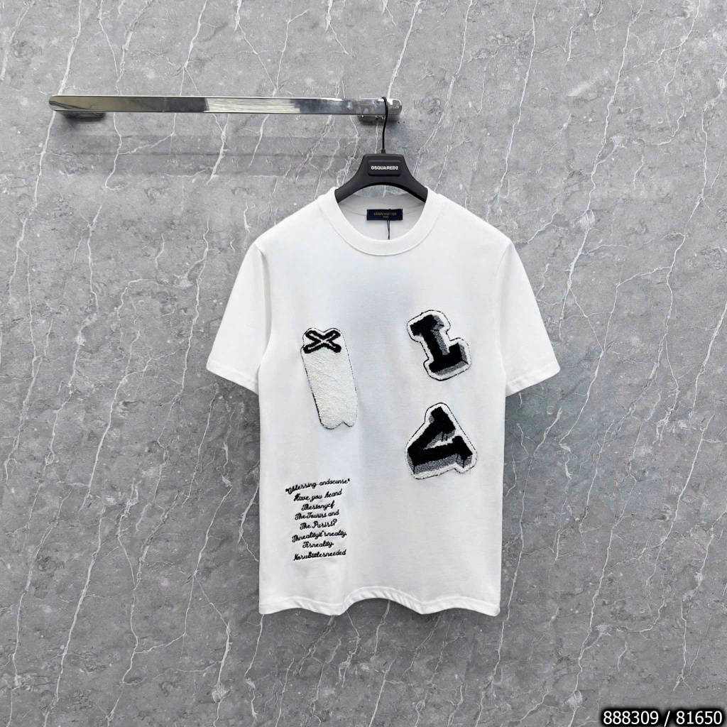 LV คุณภาพสูง เสื้อยืดผู้ชาย เลเวล 2 สีผ้าคอตตอนปักโลโก้ สวยมาก 2025