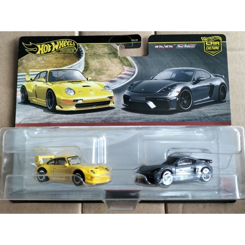 ล้อร้อน 2025 รถโมเดลของเล่นพรีเมี่ยม Porsche 993 GT2 & Porsche 718 Cayman GT4 2 แพ็ค