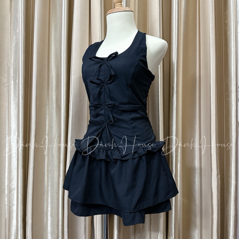 BOW BLOUSE AND LEVEL SKIRT SET (รูปถ่ายจริง + คลิปร้านค้า)