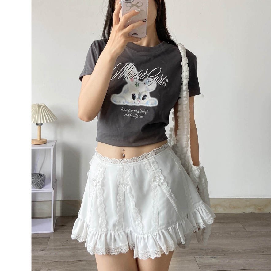 กระโปรงบานสั้นลูกไม้มีโบว์ | แบรนด์ Moodie