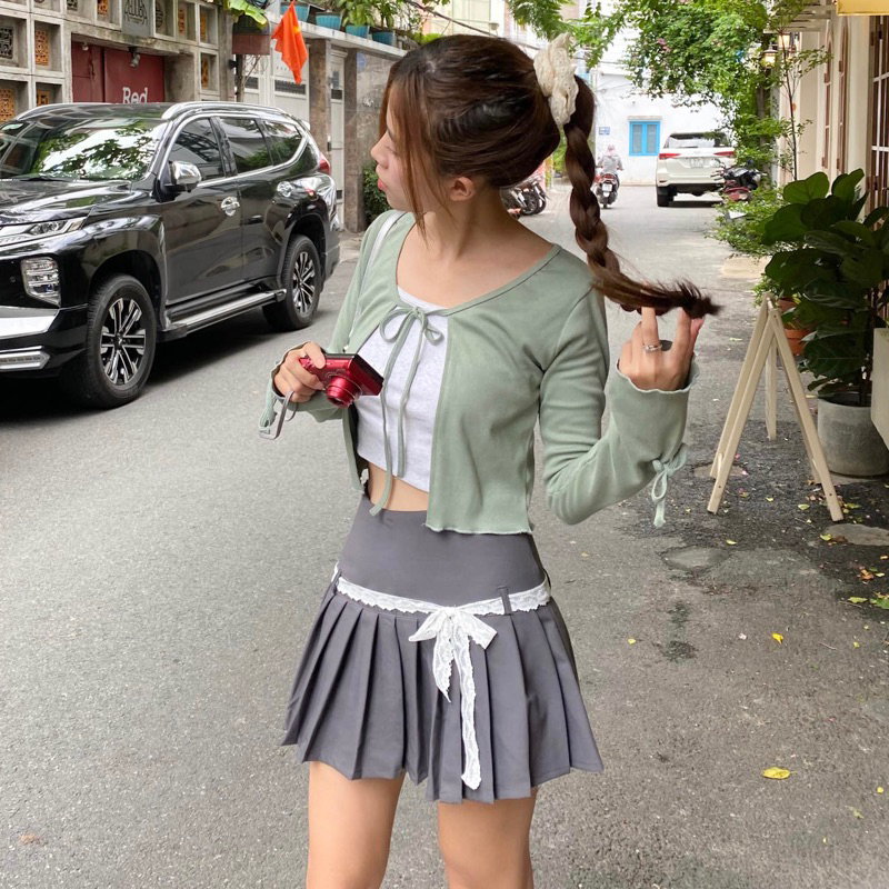 Moodie - กระโปรงลูกไม้ | ฟรีกระโปรงจีบเอวใหญ่ลูกไม้