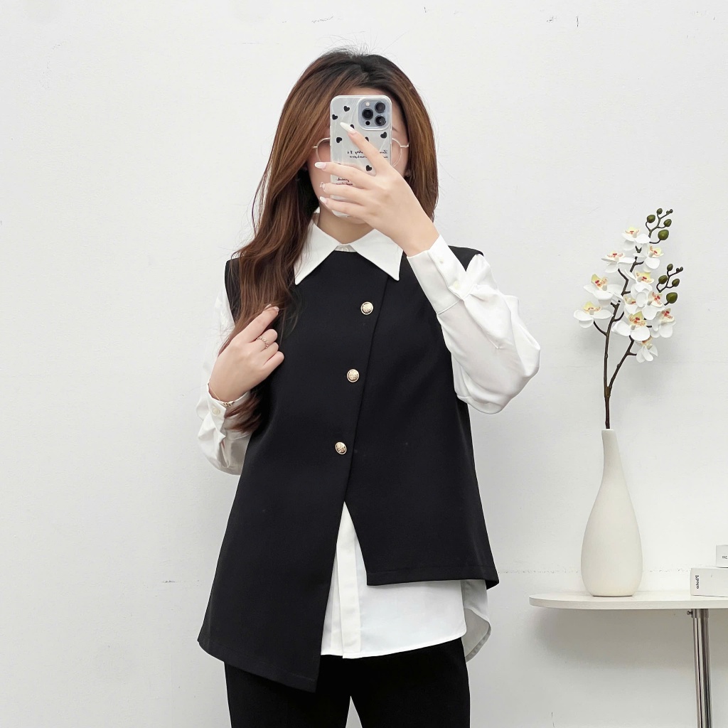 เสื้อเชิ้ตผู้หญิง CCHAT เสื้อเชิ้ตทรงตรงยาวคอปกเยอรมันวัสดุคุณภาพสูง 24FDT8033ST