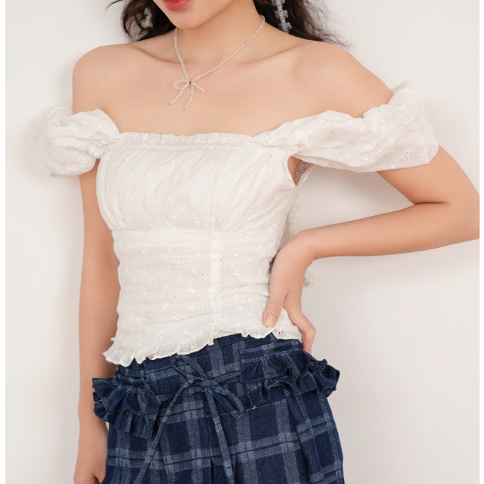Dóra the label - เสื้อเชิ้ตลายดอกไม้แขนยืดหยุ่นขนาดใหญ่และเอวยางยืด Scrunchies top