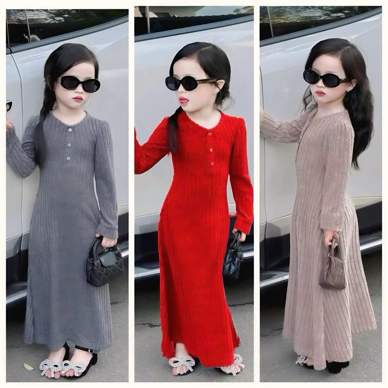 ชุดเดรสไหมพรมเด็กผู้หญิง CS666, TM1065, TM1069 ชุดเดรสแขนยาวสําหรับเด็กผู้หญิง