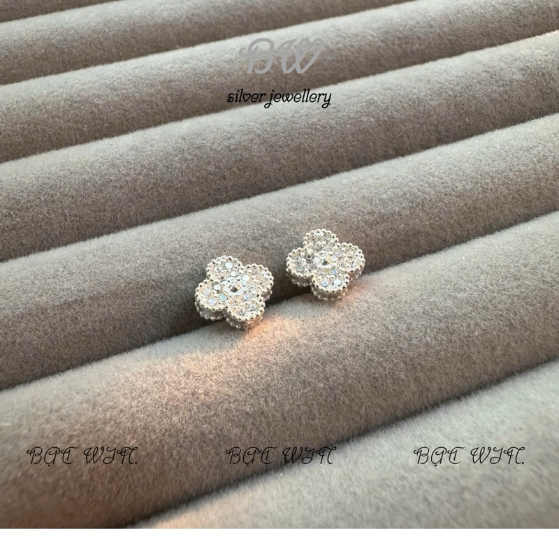 (WIN SILVER) BW13 ต่างหูเงินโคลเวอร์สี่ใบนําโชคคุณภาพสูงพร้อมหิน