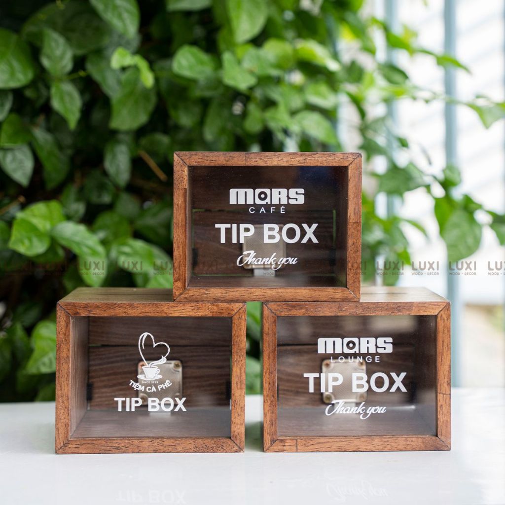 HCM l WOODEN TIP BOX, TIP MONEY BOX (ฟรีสกรีนโลโก้) - LUXI DECOR HCM