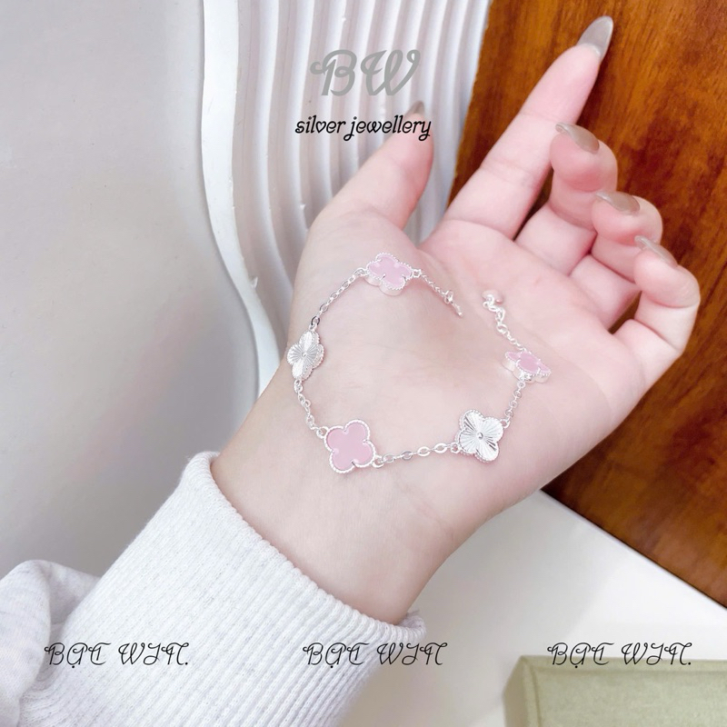 (WIN SILVER) BW54 สร้อยข้อมือเงินคุณภาพสูงผสมโคลเวอร์สี่ใบนําโชคสีสันสดใส