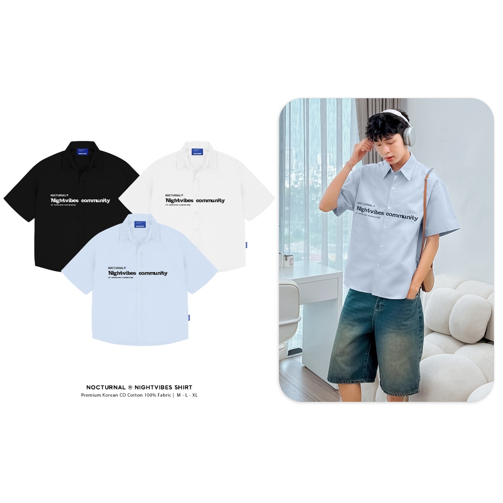 Boxy Form เสื้อ NOCTURNAL Nightvibes เสื้อผ้าฝ้ายพิมพ์สําหรับผู้ชายและผู้หญิง Unisex แบรนด์ท้องถิ่น